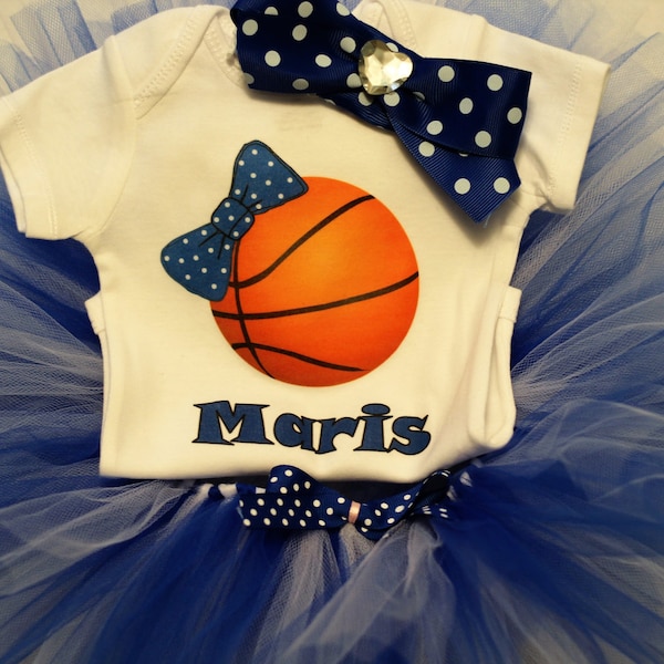 Personalized basketball bodysuit/Blue and White Tutu/Kentucky Wildcat baby outfit/Baby Girl basketball outfit