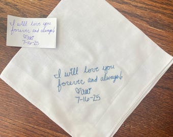 Personalized Handkerchief with your handwriting/Custom handwriting handkerchief/wedding handkerchief/signature on handkerchief