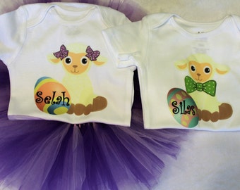 Custom Easter Lamb bodysuits/Custom Easter Lamb shirts/Easter twins shirts/Easter bodysuit and tutu/Personalized Easter bodysuits
