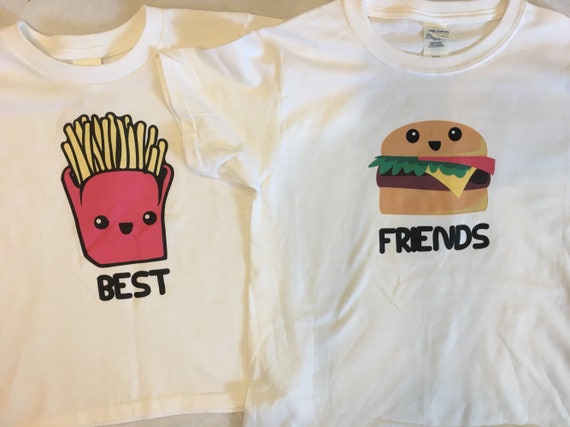レディースファッション Burger and French Fries Best Friends Forever Funny T-Shirt Bff 1 Heart In 2 Best Friends Matching 1St Part Long Sleeve