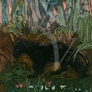 Black Panther Art Print, Antique Artwork, Vintage Jungle Animal Wall Art, Big Cat, Forest, Panthers, Nature, Wildlife, Fine Art Print