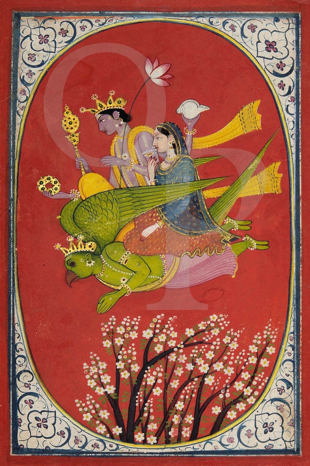 Indian Deities Painting Art Print, India, Antique Artwork, Vishnu