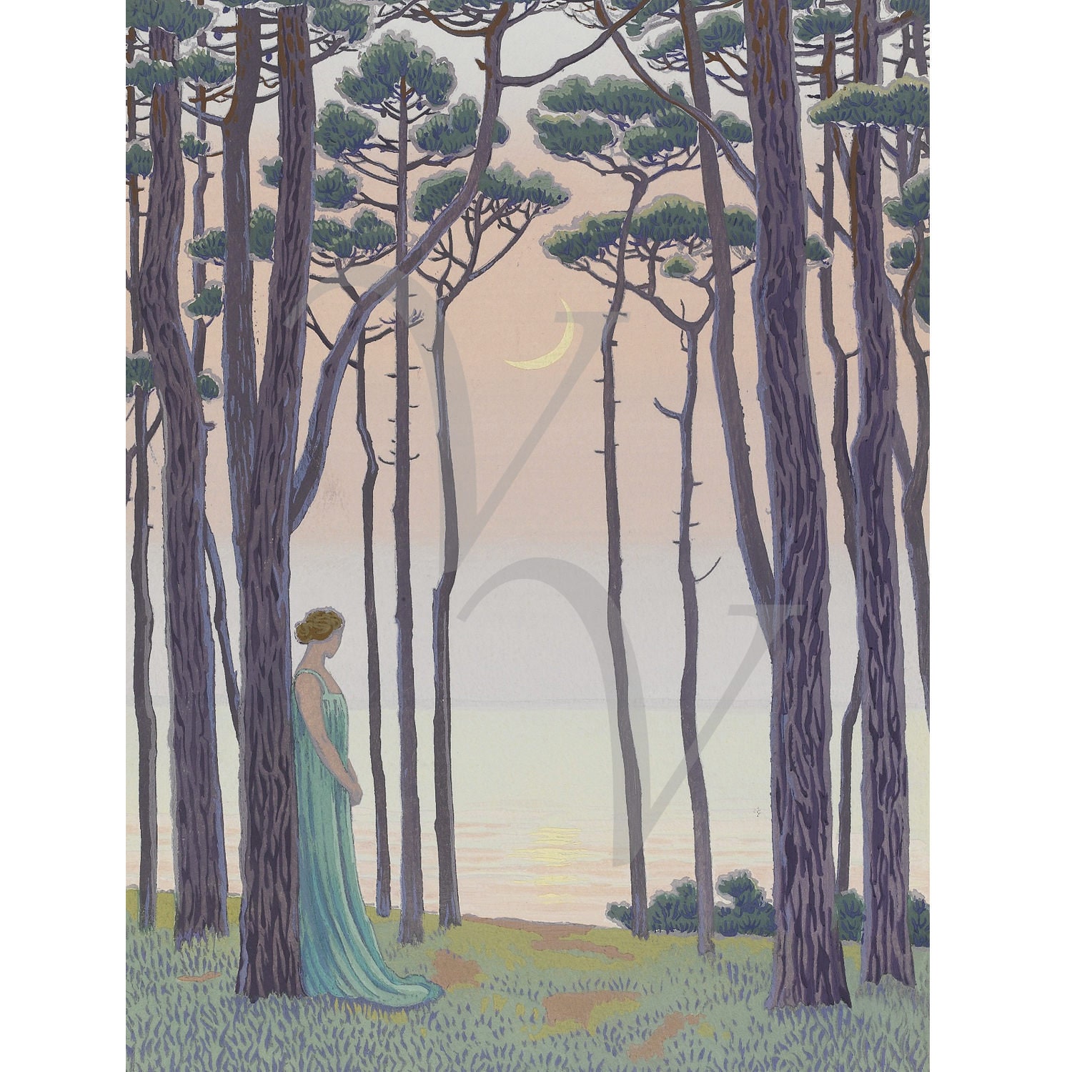 Art Nouveau Woman In Moonlight Art Print Antique Artwork Etsy Art Nouveau Woman In Moonlight Art Print Antique Artwork Etsy