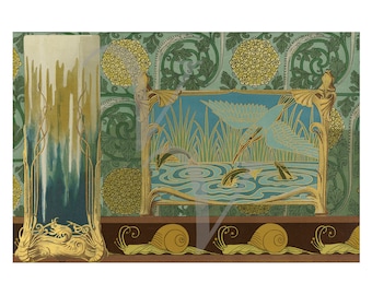 Art Nouveau Nature Print, Antique Artwork, Fish, Vintage Botanical Fantasy Wall Art, Animals, Birds, Snails, Flowers, Fine Art Print