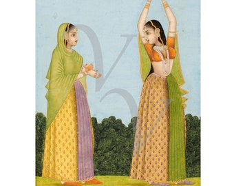Indian Women Painting Print, India, Antique Artwork, Vintage Female Wall Art, Mughal, Fine Art Print