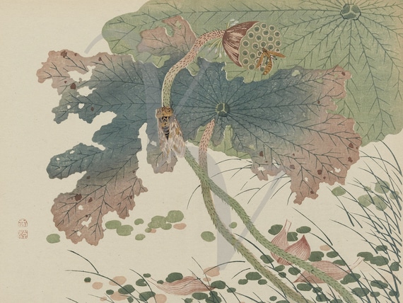 Japanese Nature Art Print Japan Antique Artwork Leaves and | Etsy