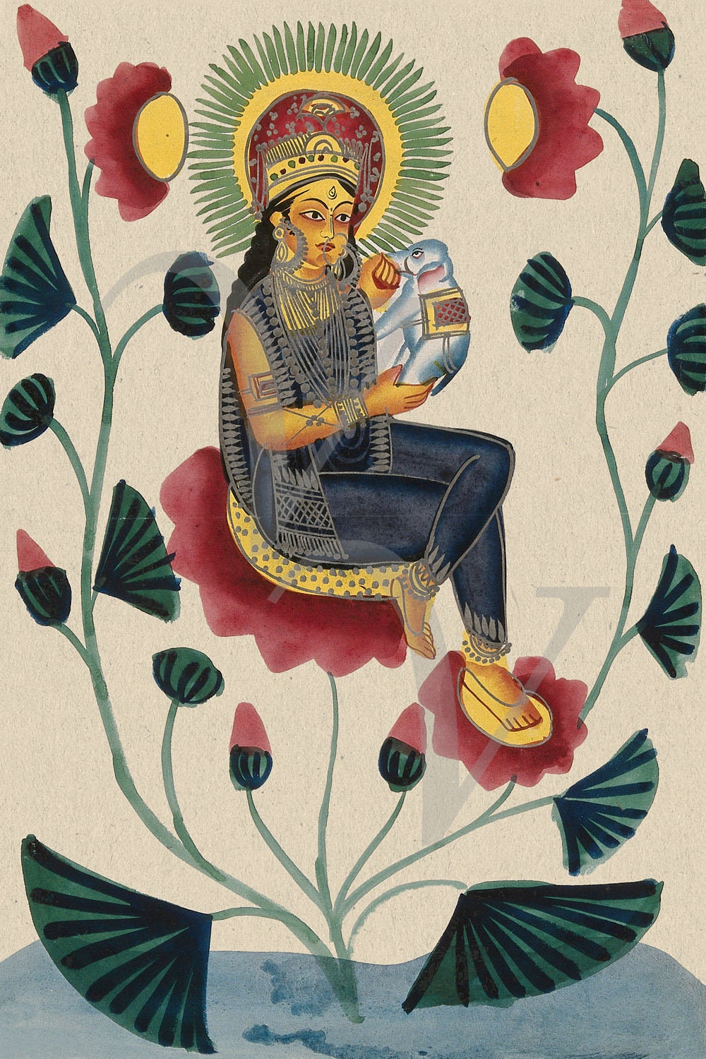 Indian Goddess Parvati Painting Print Hindu Deity Antique Etsy