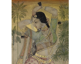 Indian Woman Painting Print, India, Antique Artwork, Deccan, Dancer, Vintage Exotic Wall Art, Female, Fine Art Print