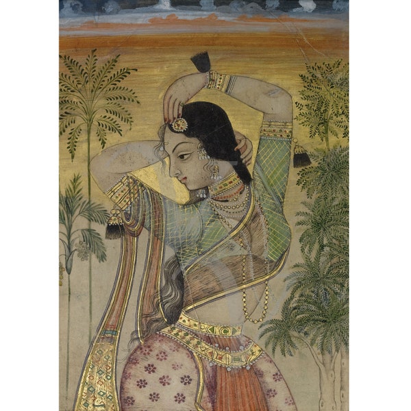 Indian Woman Painting Print, India, Antique Artwork, Deccan, Dancer, Vintage Exotic Wall Art, Female, Fine Art Print