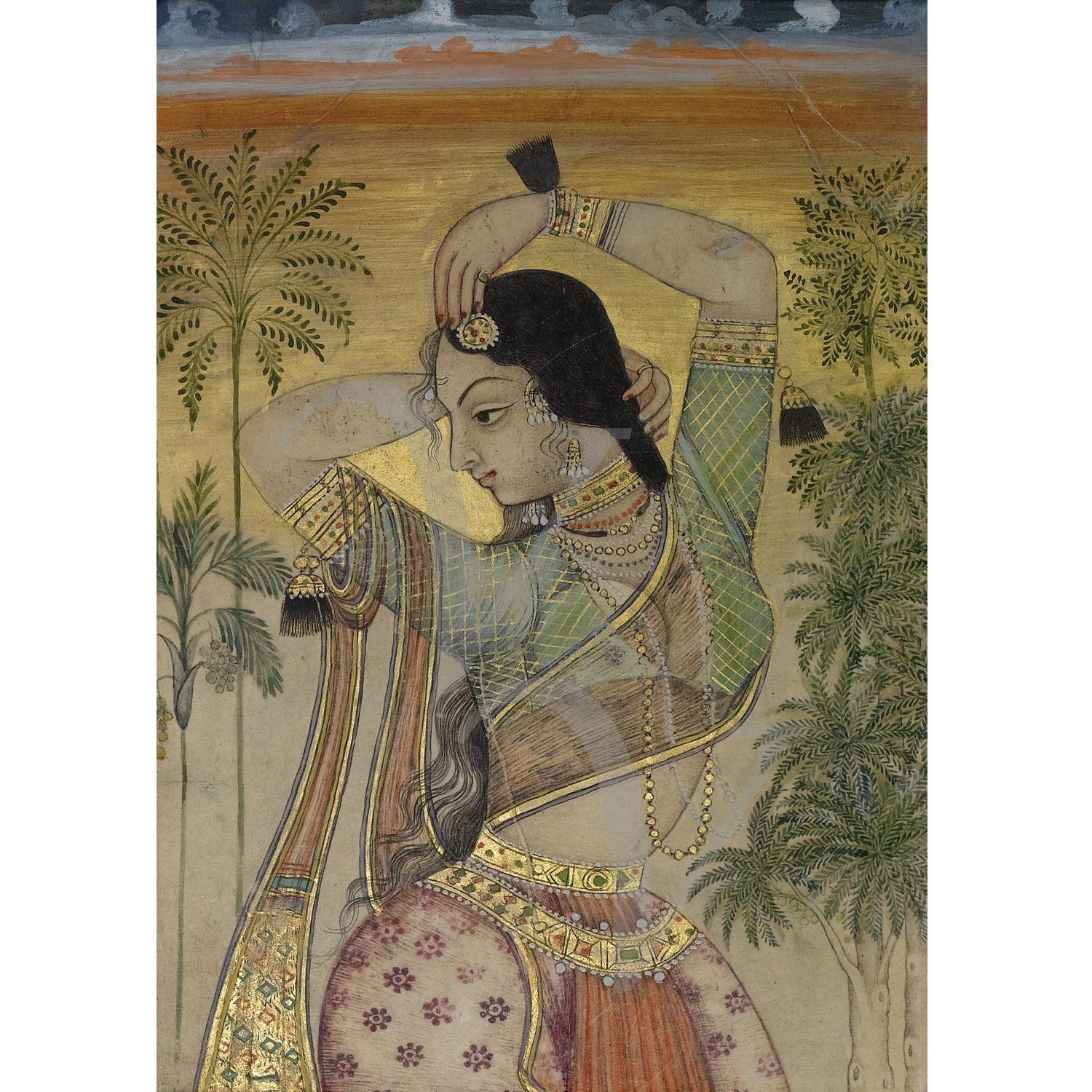 Indian Woman Painting Art Print Antique Artwork India Etsy