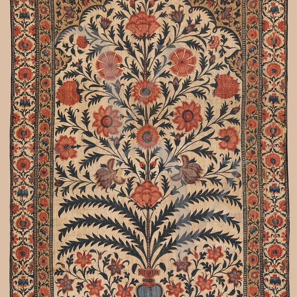 Indian Flowers and Plants Art Print, Antique Artwork,  India, Vintage Floral, Exotic Textile Design, Nature Wall Art, Deccan, Fine Art Print