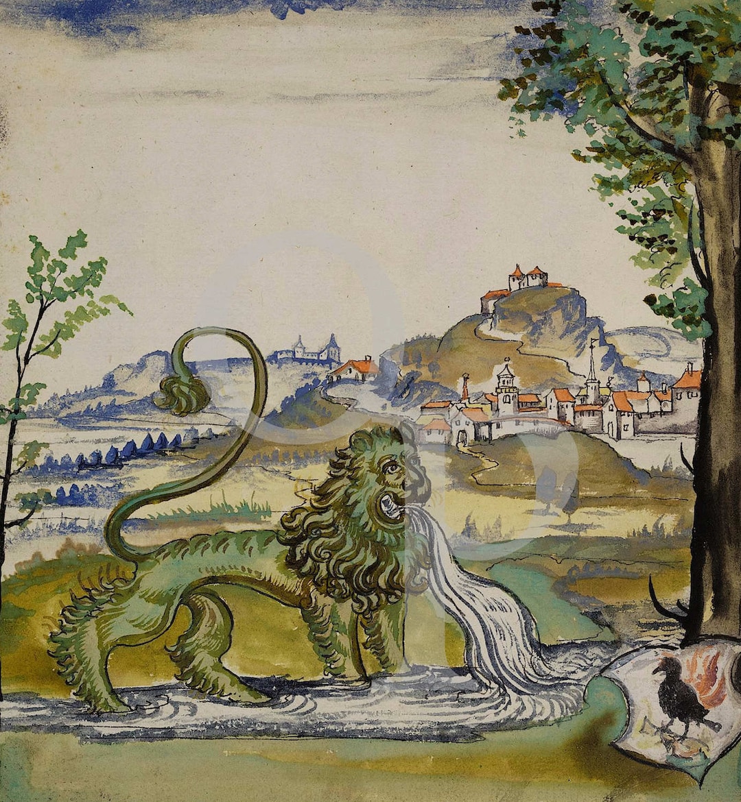 Alchemy Green Lion Painting Art Print, Leo Viridis, Antique Artwork