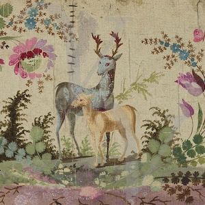 Deer Painting Print, Fawn, Antique Artwork, Vintage Animal Wall Art, Watercolour, Nature, Garden, Flowers, Animals, Wildlife, Fine Art Print