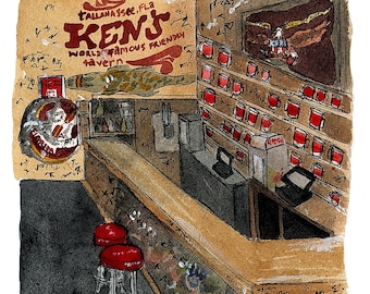 Florida State University Bar- Ken‘s Tavern The Strip Print / FSU Bar Art / Florida State University watercolor art / Tallahassee Painting