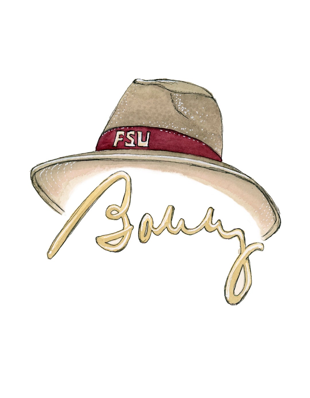 Florida State University Bobby Bowden Hat / FSU Art Print / Florida