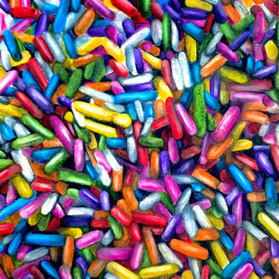 Rainbow Sprinkles Art Print / Candy Art Print / Colored Pencil Etsy