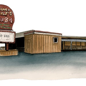 Florida State University Jim & Milt’s Print / FSU Art / Tallahassee watercolor art / Tallahassee Painting / Jim and Milts BBQ