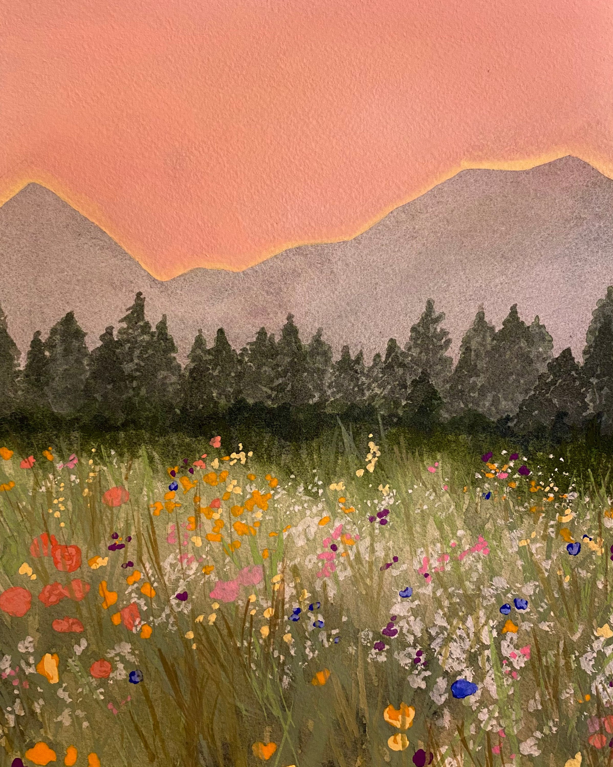 Flower Field Art Print / Wild Flower Art Print / Mountain Etsy