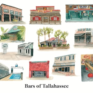 Florida State University- Bars of Tallahassee Print / FSU Bar Art / Florida State University watercolor art / Tallahassee Painting