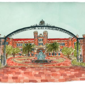 Florida State University Westcott Fountain Print / FSU Art Print / Florida State University watercolor art / Westcott Fountain Painting