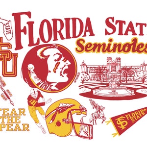 Florida State University Vintage Icons Print / FSU Art Print / Florida State University watercolor art / Westcott Fountain Painting