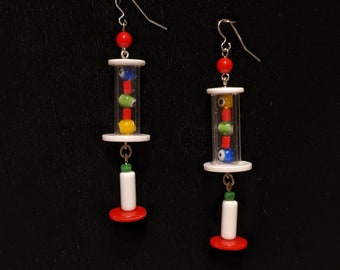 ET Tower colorful primary color earring, up-cycled vintage earring, recycled jewelry, Shape of Lies, D Designs