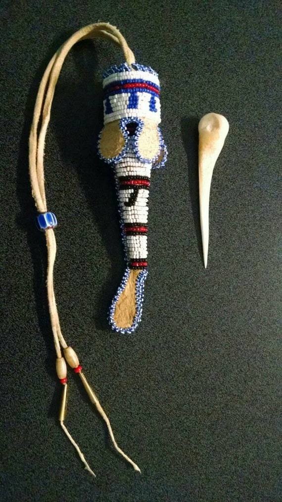 Native American Northern Plains beaded awl case with bone awl Etsy