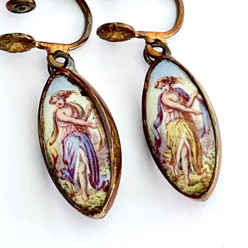 Vintage Handpainted Porcelain Screw Back Earrings \u2022 Female Portraits