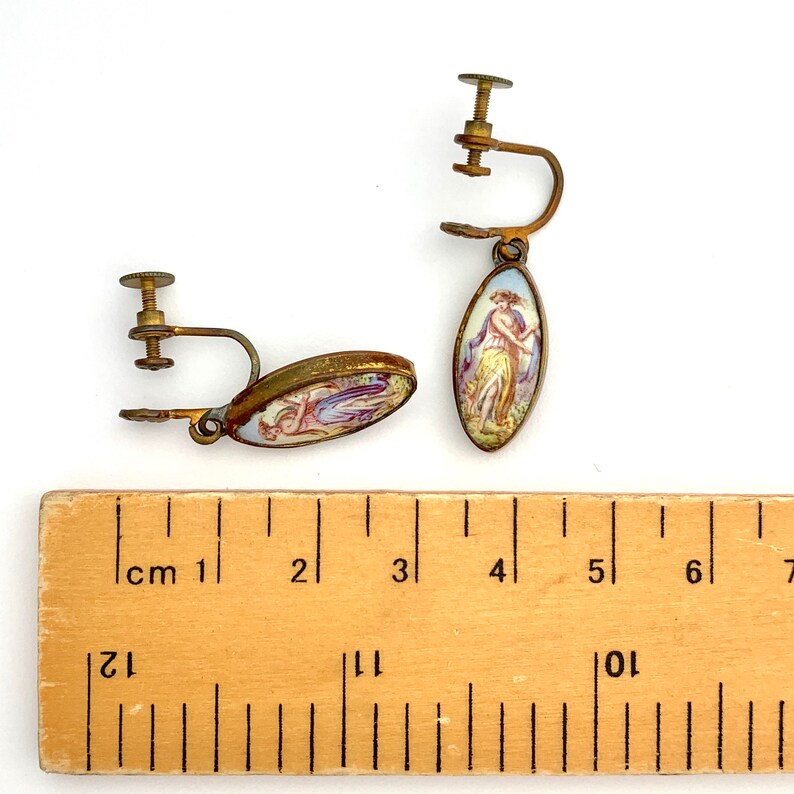 Vintage Handpainted Porcelain Screw Back Earrings \u2022 Female Portraits