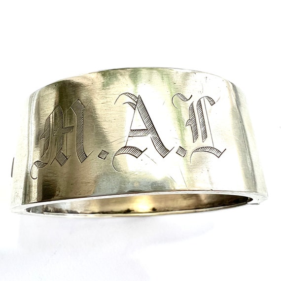 Antique Victorian Wide Silver Hinged Cuff Bangle - image 2