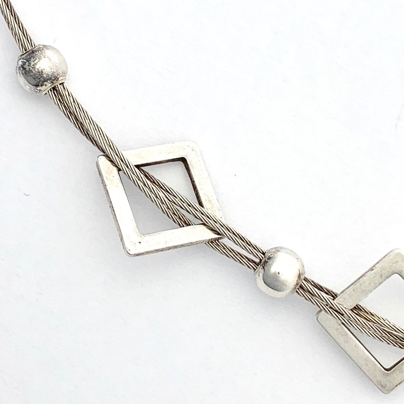 Sterling Silver Bead and Squares Cable Wire Choker Necklace Etsy