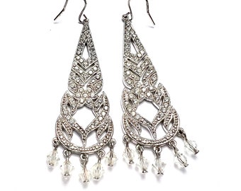 Vintage Monet Diamante Rhinestone Chandelier Earrings