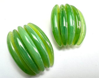 Vintage Jade Glass Ear Clips • Western Germany Earrings