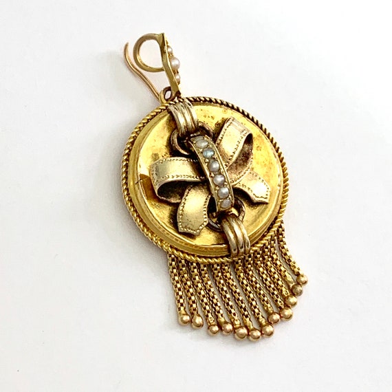 Antique Victorian 15CT Gold Tassel Bow Locket Pen… - image 2