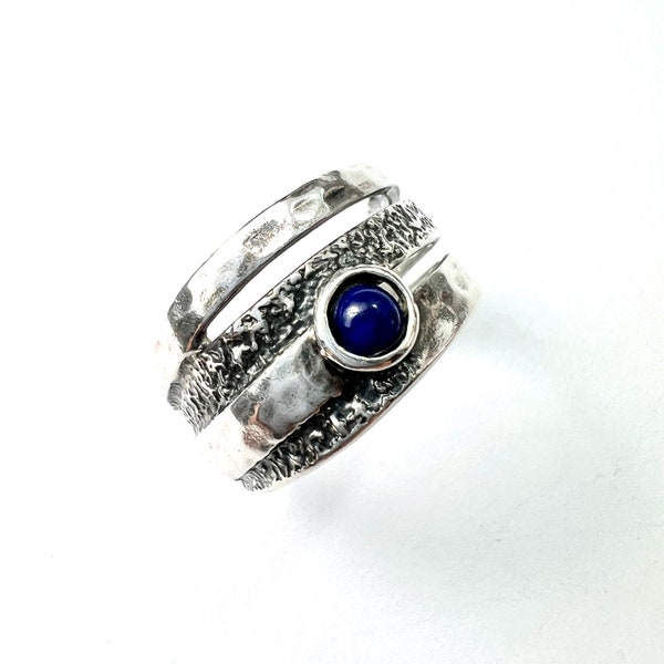 Vintage Modernist Sterling Silber Lapis Lazuli Multi-Band Ring