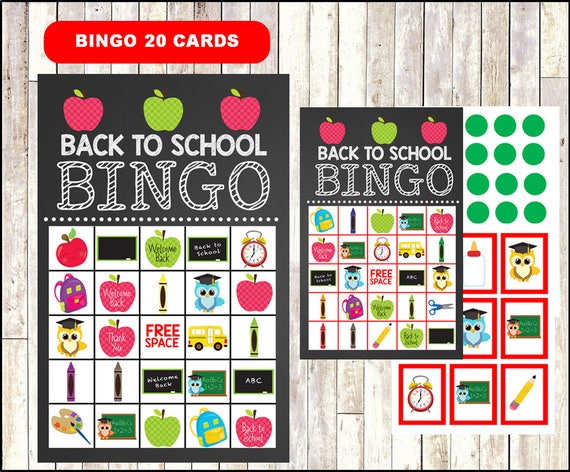Back To School Bingo Game Printable 20 Different Cards Etsy - roblox bingo game printable 30 different cards party game printable half page size instant download