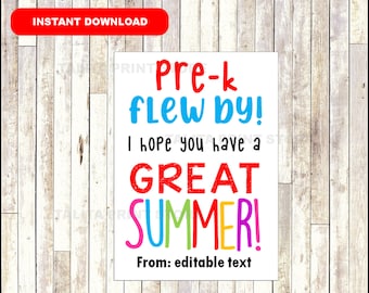 INSTANT DOWNLOAD End of School Year Gift Tag, Year Flew By Summer Tag, Pre K Last Day of School Gift Tag, Editable Summer Tag