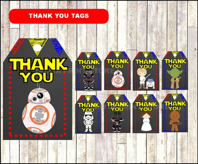 Star Wars Chalkboard Thank you tags printable Star Wars party | Etsy