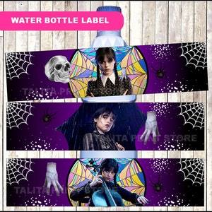 Wednesday Water Bottle Labels, Printable Wednesday water labels, Wednesday party water labels Instant download