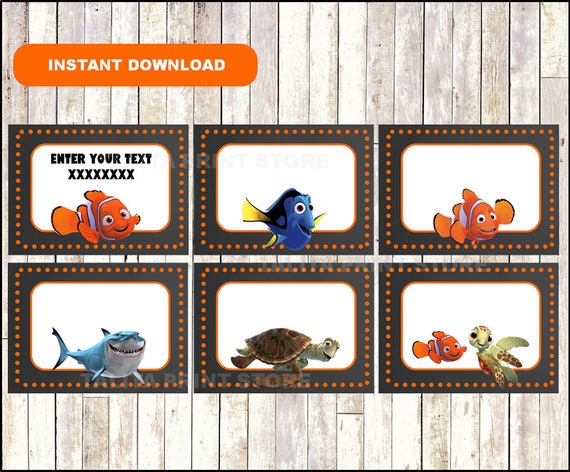 Finding Nemo Printable Cards Tags Book Labels Stickers Etsy - nemo in a bag finding nemo roblox
