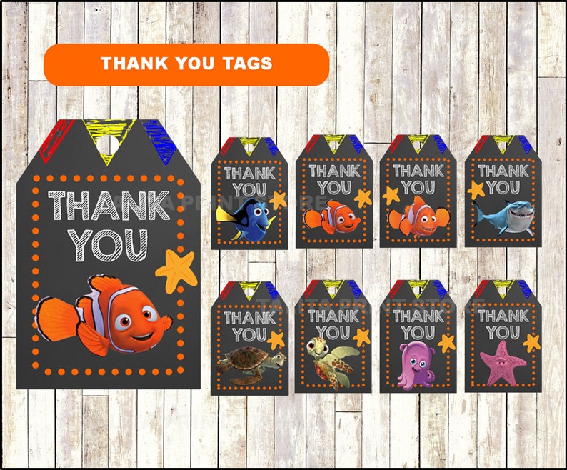 Finding Nemo Chalkboard Thank you tags printable Finding Nemo | Etsy
