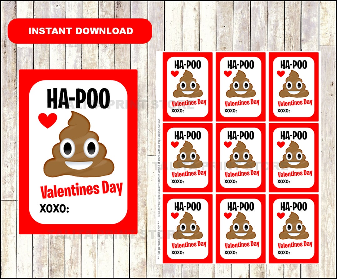Poop Emoji Valentine's Day Cards, Funny Valentines, Ha Poo Classroom ...