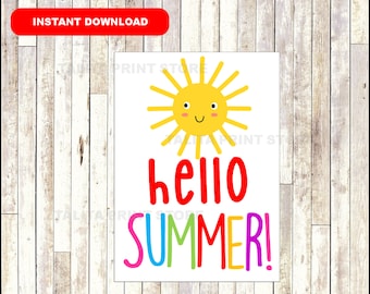 Printable hello summer gift tags, summer sun, end of year tag, Teacher tags, INSTANT DOWNLOAD