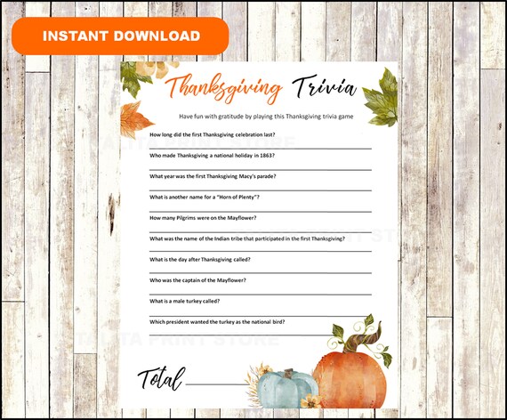 Thanksgiving Trivia Printable Game Thanksgiving Fun Digital | Etsy