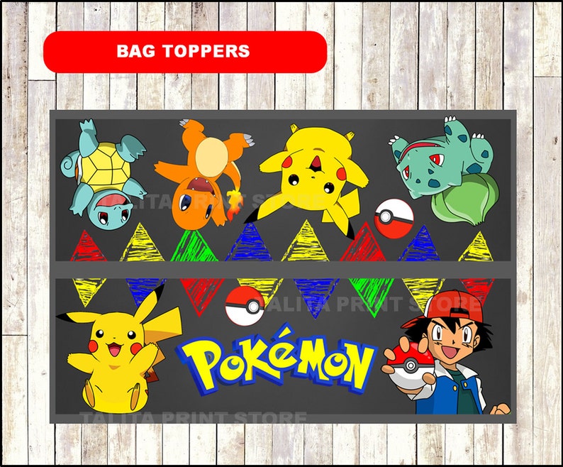 Pokemon Chalkboard Bags toppers printable Pokemon bags | Etsy