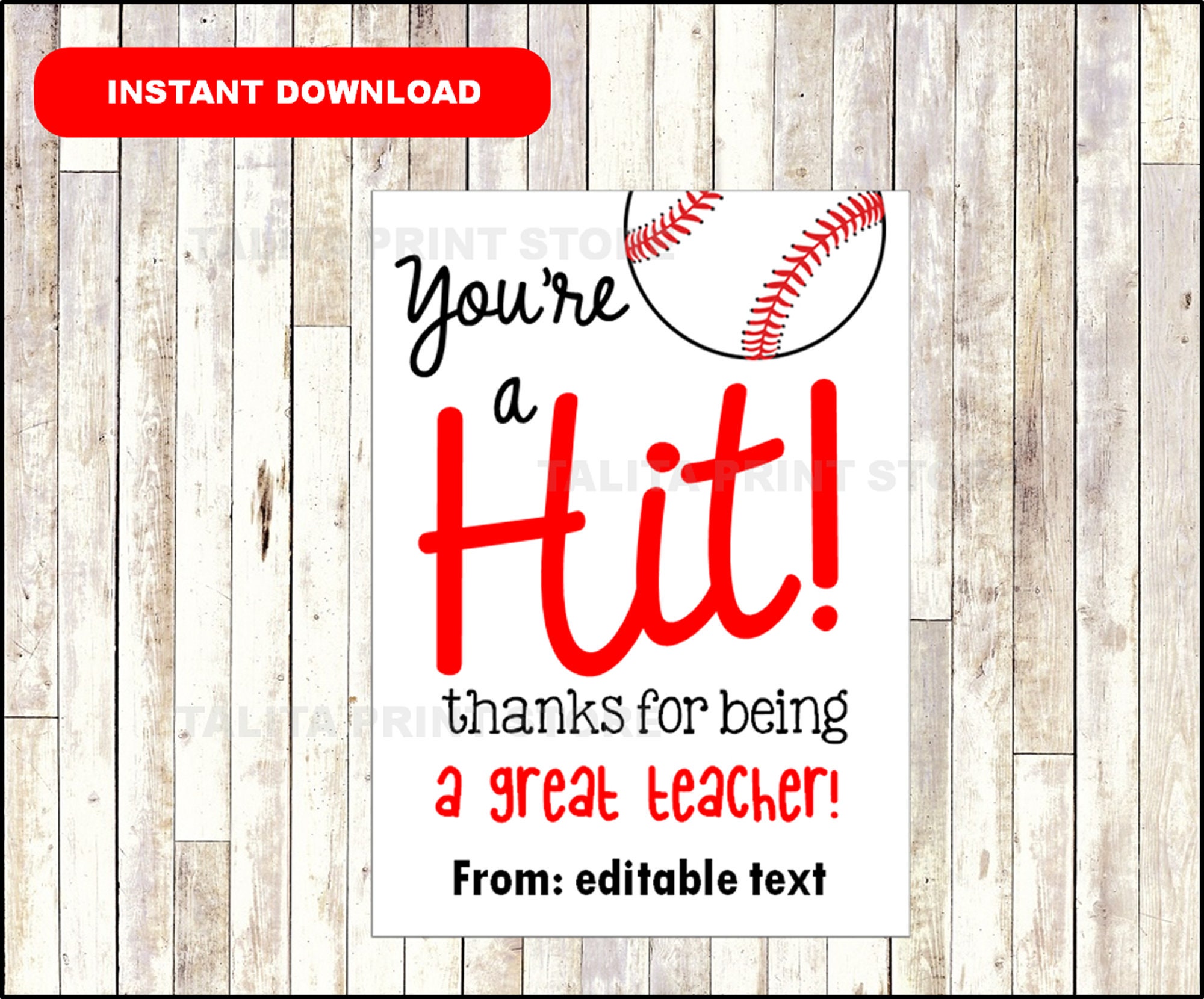 EDITABLE You're A Hit Baseball Gift Tags. Coach's Etsy