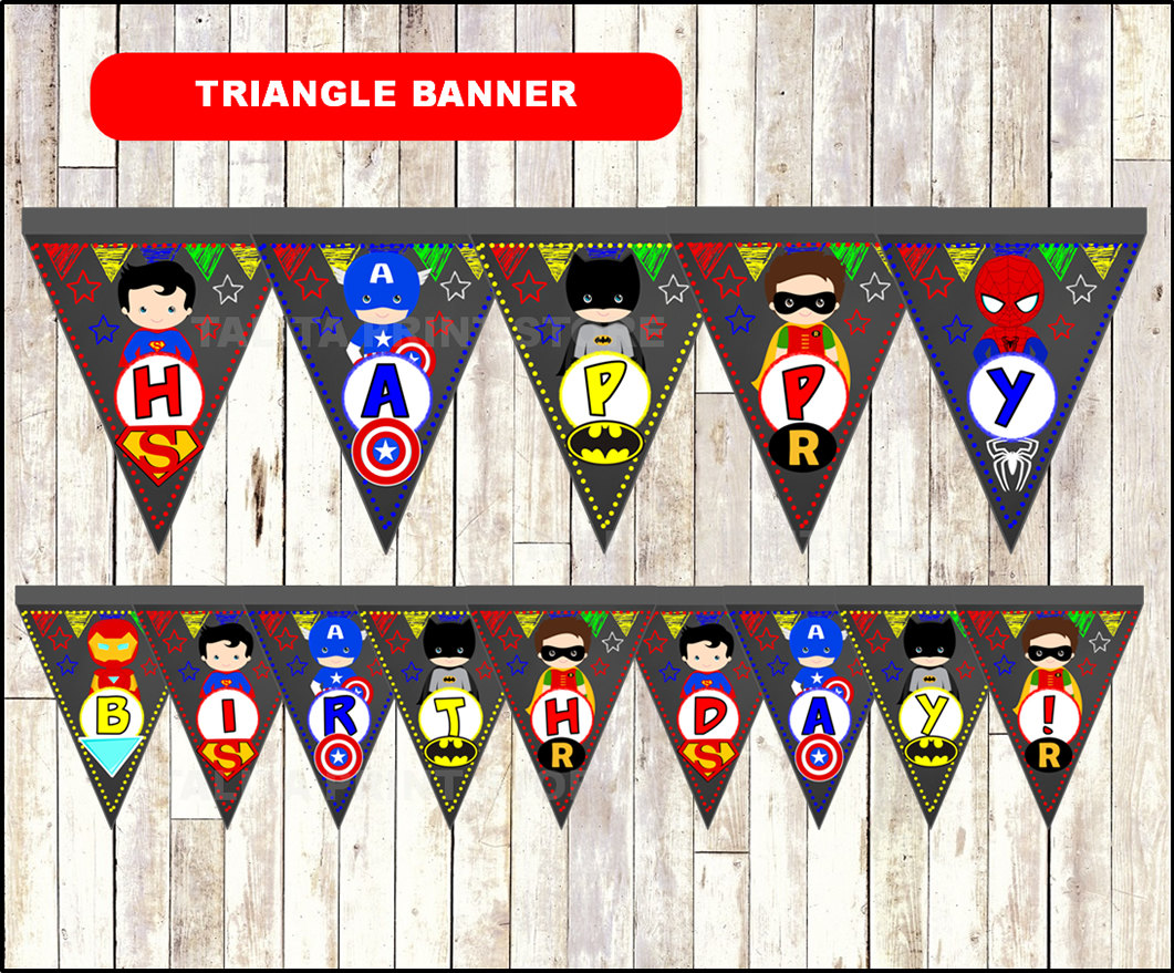 Superhero Chalkboard Triangle Banner printable Superhero Etsy