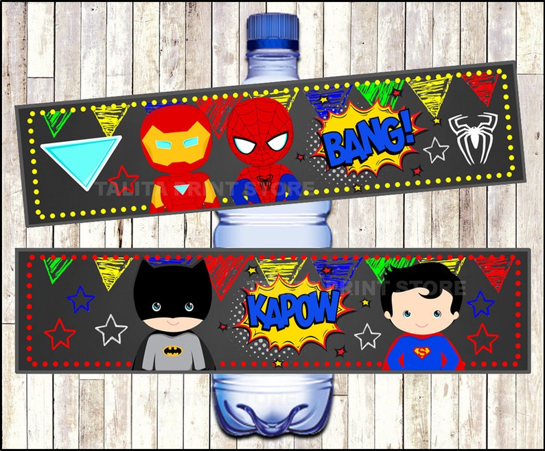 Superhero Water Bottle Labels Template