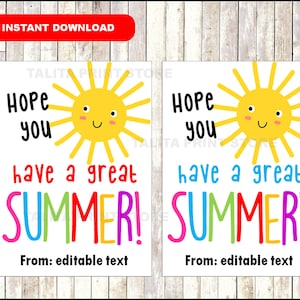 EDITABLE End of School Year Tags, End of School Gift Tags, Printable Teacher Tags, Gift Tags, Last Day of School, Student Gift Tags