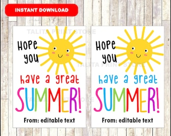 EDITABLE End of School Year Tags, End of School Gift Tags, Printable Teacher Tags, Gift Tags, Last Day of School, Student Gift Tags